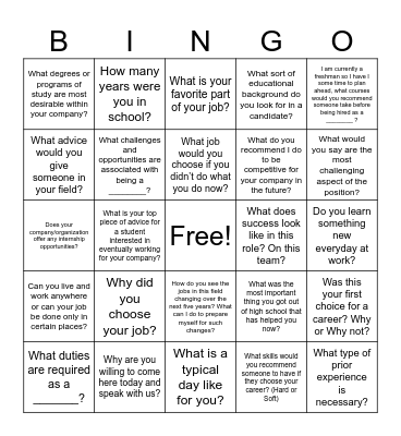 Career Day Bingo Card