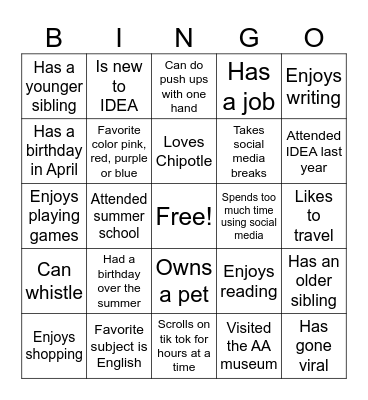 Untitled Bingo Card