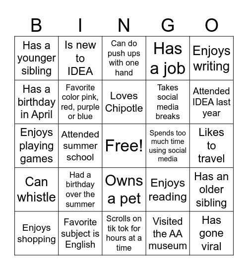 Untitled Bingo Card