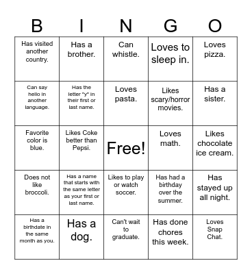 Back-to-School Bingo Card