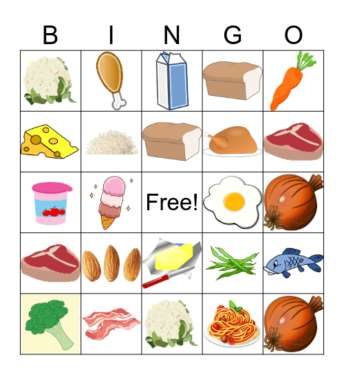 Food Group Bingo Card