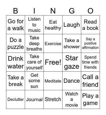Stress Management BINGO Card