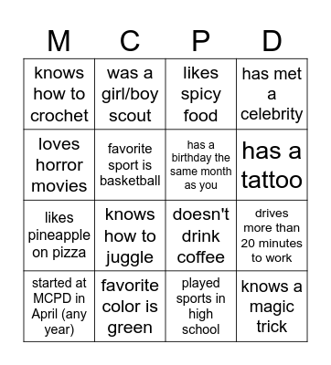 Find Someone Who Bingo Card