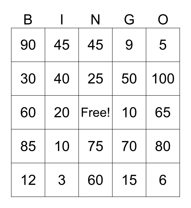 PUSH UP BINGO Card