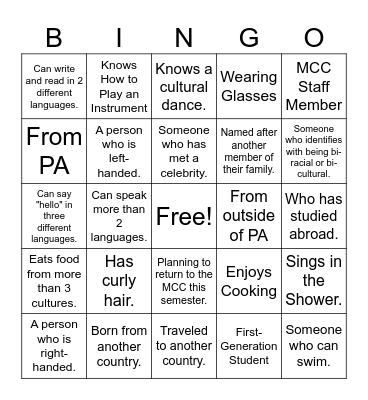 MCC Open House Bingo! Bingo Card