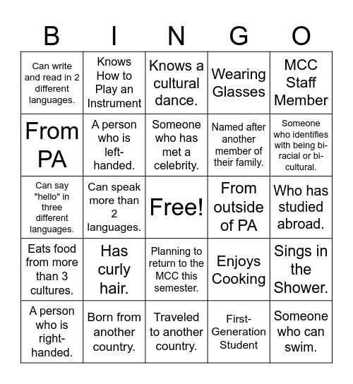 MCC Open House Bingo! Bingo Card