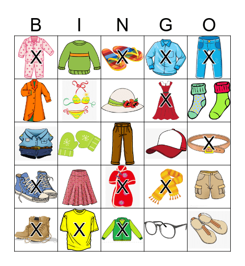 CLOTHES Bingo Card