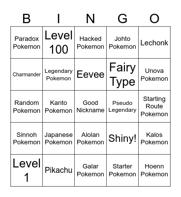 Pokemon Surprise Trades Bingo Card