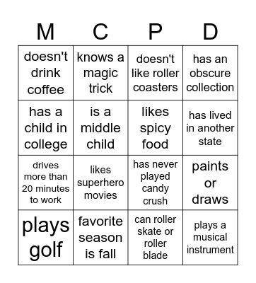 Find Someone Who Bingo Card