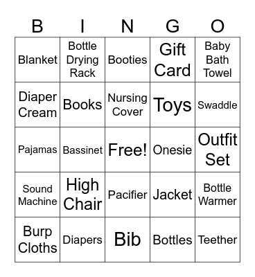 Baby Shower Bingo Card