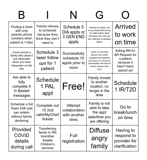 team teal wizards bingoooooo OB Crew Bingo Card