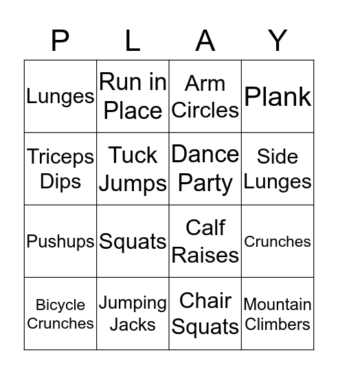 Physical Activity Bingo Card