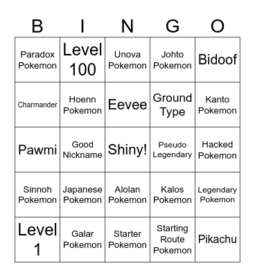 Pokemon Surprise Trades Bingo Card