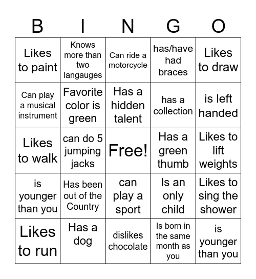 Find Someone Who Bingo Card