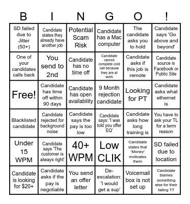 Recruiting Bingo Card