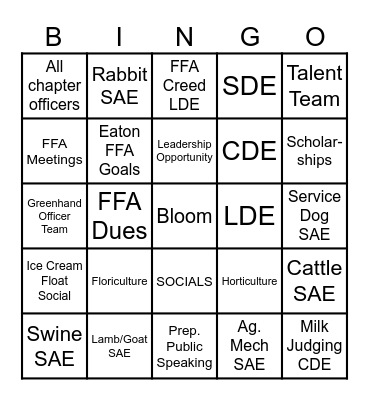 FFA Bingo! Bingo Card