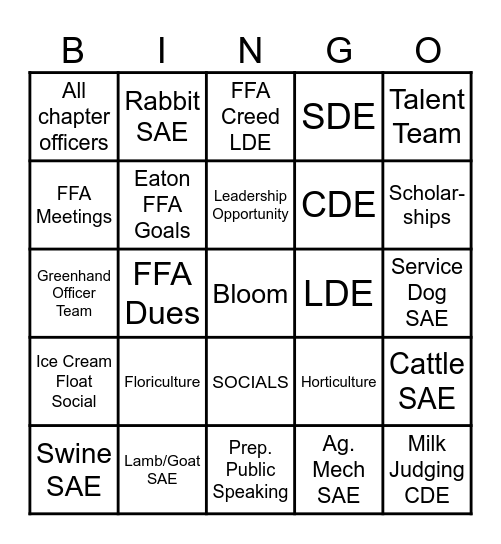 FFA Bingo! Bingo Card