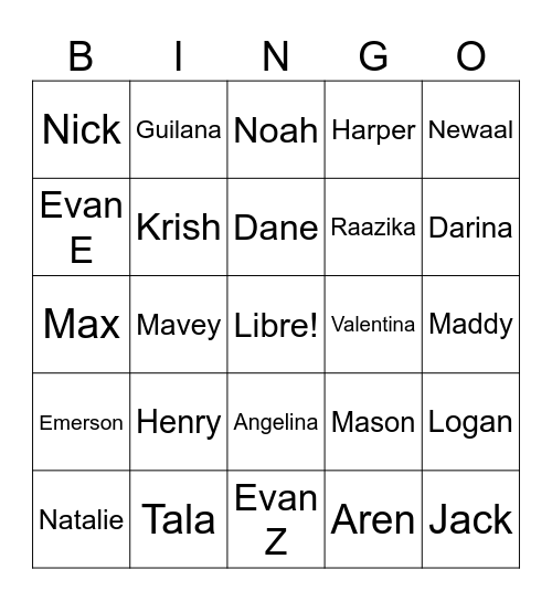 6th Grade Bingo Card