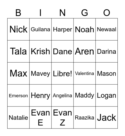 6th Grade Bingo Card