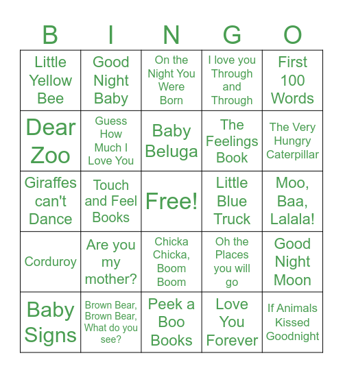 Baby Book Bingo Card
