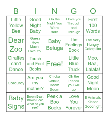 Baby Book Bingo Card