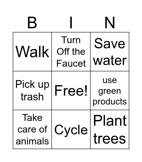 Ways to protect the environment! Bingo Card