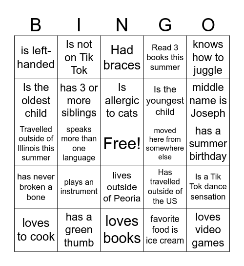 Get to Know your Seminar Peers! Bingo Card