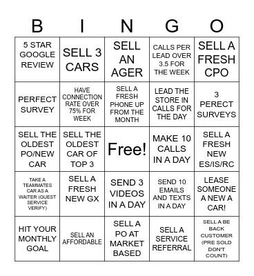 SALES BINGO Card