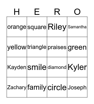 Bible Heroes Bingo Card