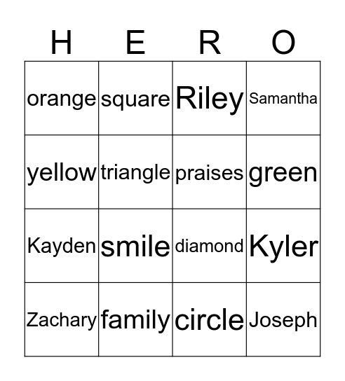 Bible Heroes Bingo Card