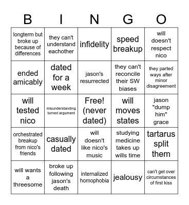 solangelo breakup bingo Card