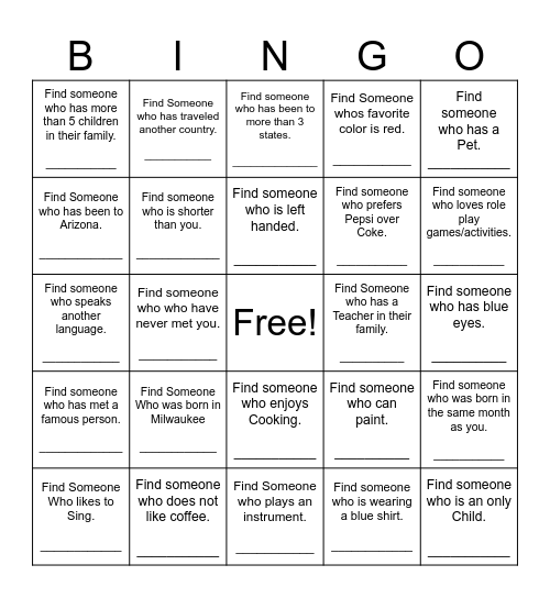 Burton BINGO Find Someone Who Bingo Card