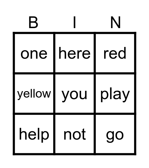 Preprimer Sightwords Bingo Card