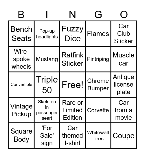 Hotrods, Harleys & Cigars Bingo Card