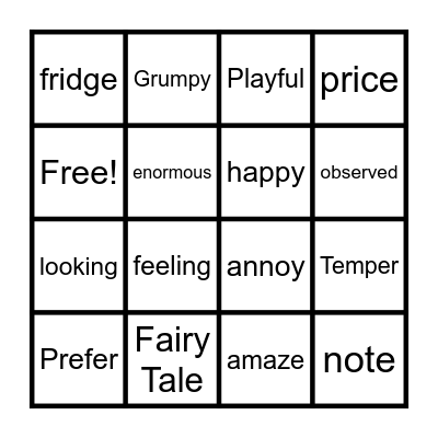 Vocabulary Bingo Card