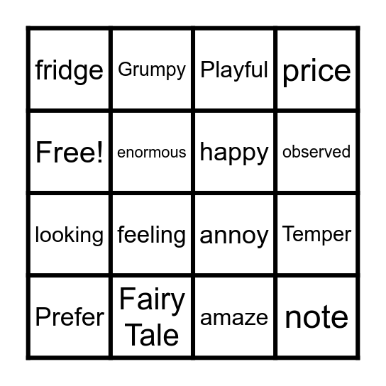 Vocabulary Bingo Card