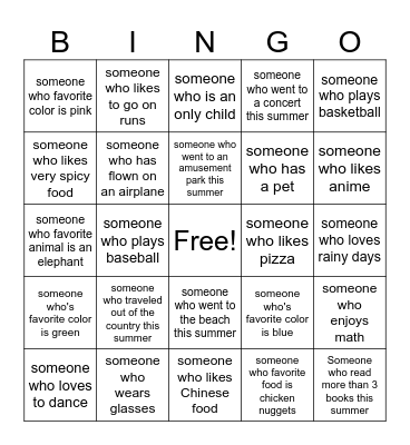 Find someone who bingo Card