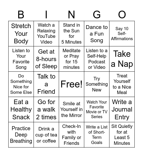 Self Care Bingo Card