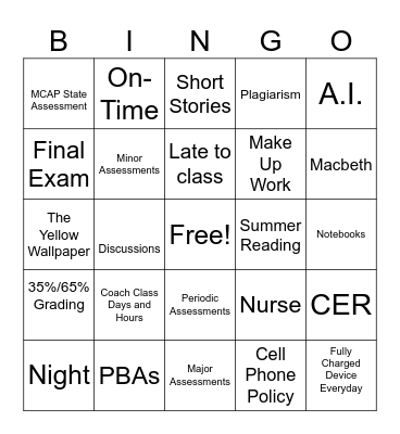 Syllabus Bingo Card