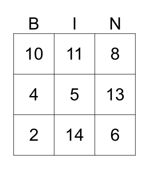 Bingo Card Bingo Card