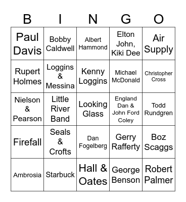 Music Bingo #81 (Yacht Rock) Bingo Card
