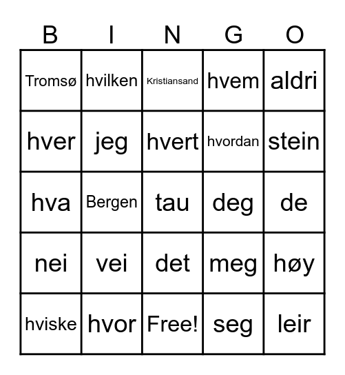 Ukens ord periode 1 - 3. trinn Bingo Card