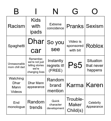 Dhar Mann Bingo v0 Bingo Card