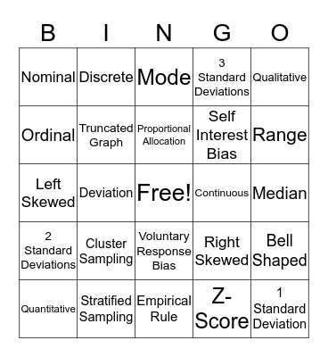 Statistics Test 1  Bingo Card