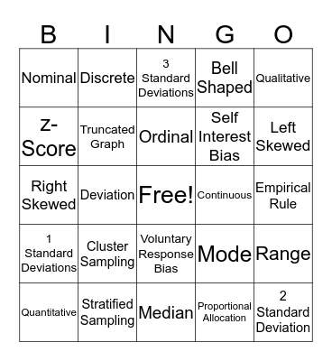 Statistics Test 1  Bingo Card