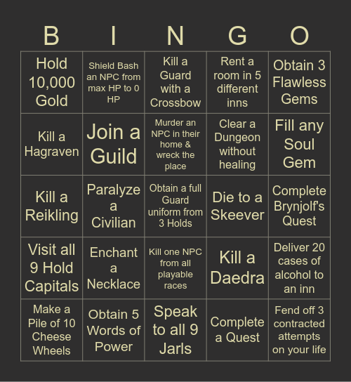 Skyrim Randomizer Bingo Card