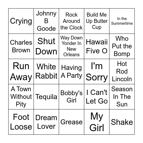 Oldies Bingo Card