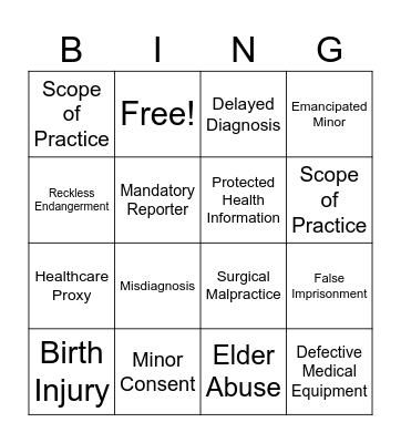 N350 Legal Concepts Bingo Card