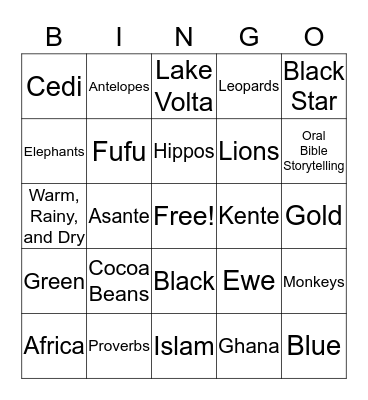 Ghana Bingo Card