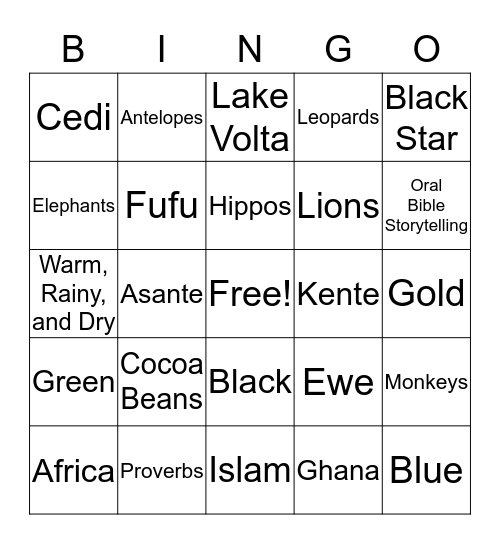 Ghana Bingo Card